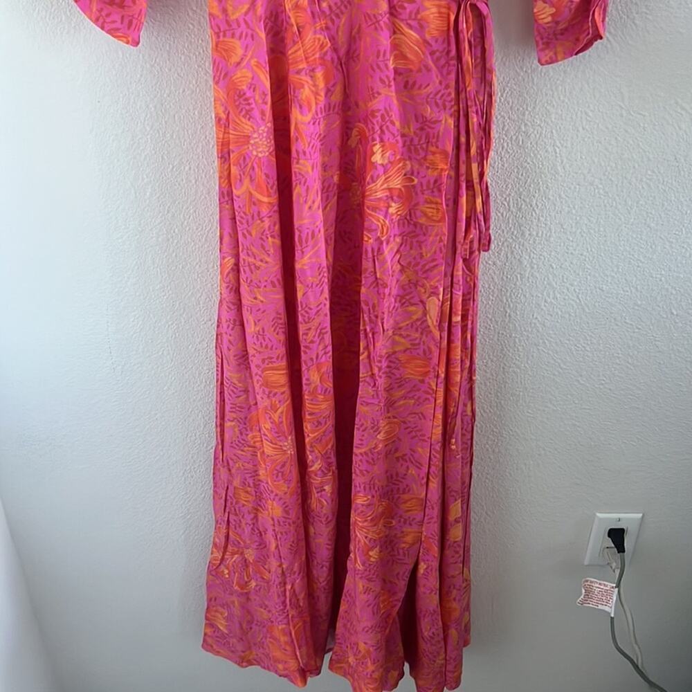 Jen's Pirate Booty Garden Party Row Maxi Wrap Dress Pink Orange Small - Picture 5 of 14